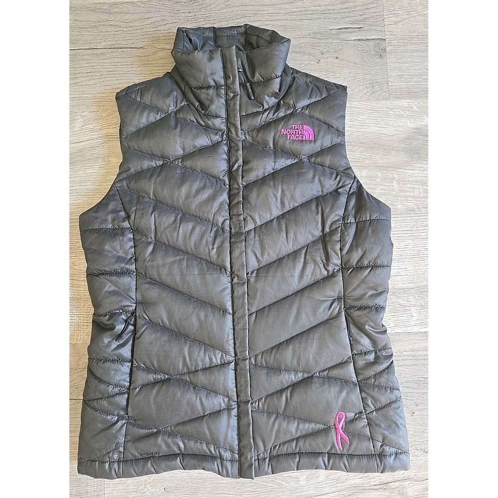 North Face Women's Goose Down 550 Breast Cancer Awareness DARK GREY Puff Vest Sm